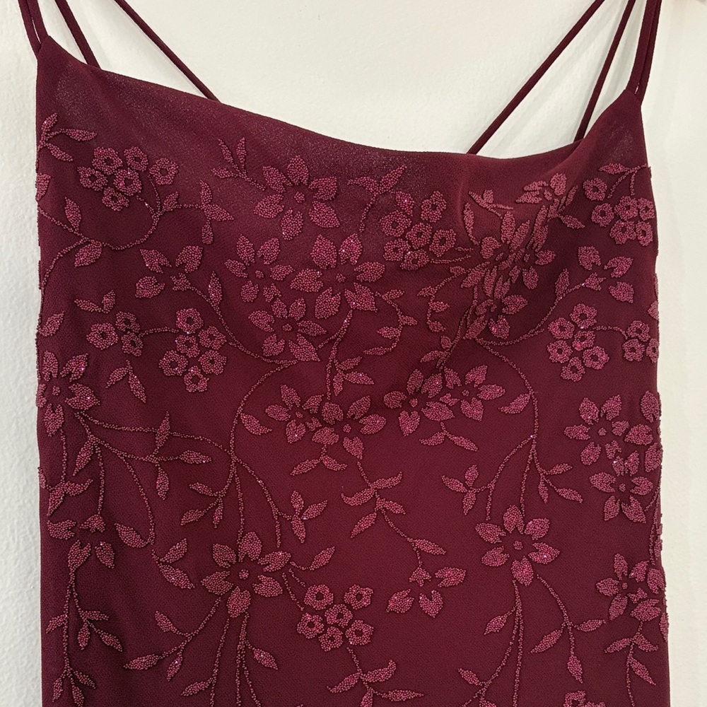 Vintage Y2K Burgundy Floral Beaded Maxi Dress Prom Homecoming Coquette Feminine